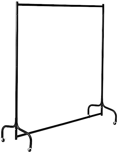 Vivo Technologies 4ft Heavy Duty Metal Clothes Rail Garment Rail Clothe Hanging Rail with Wheels Black Single Clothing Rail No Tools Required