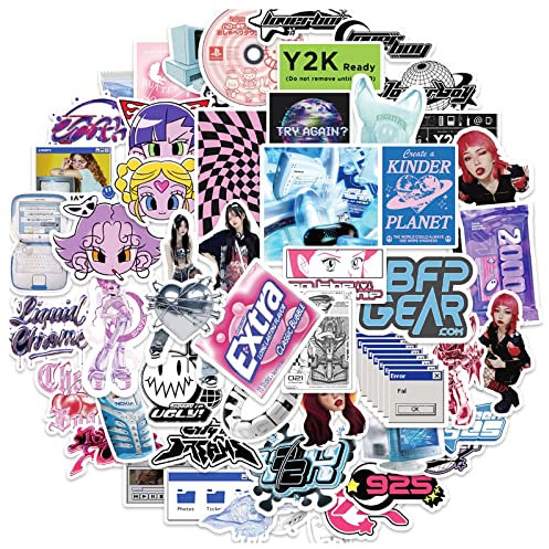 Y2K Style Stickers 53 Pcs Waterproof,Removable,Cute,Beautiful,Suitable for Boys and Girls in Water Bottles,Phones,Laptop,Guitar,Car,Motorcycle,Cup,Piano,Bicycle, Scooter,Suitcase Vinyl Material.