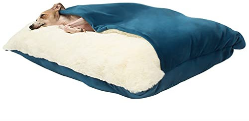Hundebett Orthopädisch, Hundeschlafsack, Katzenkörbchen Flauschig Waschbar, Hundebett mit Abnehmbaren Deckel, Rechteckiges Hundekorb für Kleine Mittelgroße Hunde (Color : Blau, Größe : 75x60x23cm)