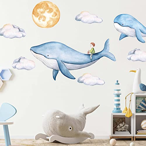WANDKIND Wald Reiter V208 Wandtattoo Kinderzimmer | handgezeichnet | AUFKLEBER Kindergarten | Wandsticker Babyzimmer, Kinderzimmer Wal, Mond, Wolken (120 x 120 cm)