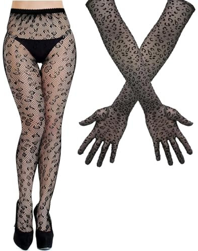 Lange Halloween-Handschuhe mit Leopardenmuster, Leopardenmuster, 53,3 cm über dem Ellenbogen, Seide, durchsichtige Sonnenschutzhandschuhe für Opernparty, Kostüm, Hochzeit, Schwarz, Eine Größe passt