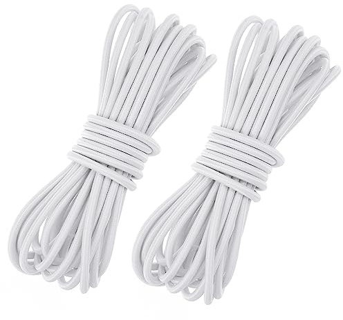 Fantasyon 2PC 3MM White Elastic Cord 10 Meter 3mm Elastic String Bungee Cord Round Stretchy Cord Bungee Rope Multifunctional Drawstring Elastic for Backpack Tent Poles DIY Craft Projects Camping