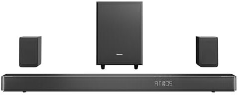 Hisense AX5125H 5.1.2Ch Sound Bar with Wireless Subwoofer, 500W, Dolby Atmos, Bluetooth 5.3, EzPlay, 4K HDMI Pass Through, Roku TV Ready, DTS:X, AUX/ARC/Optical/USB (2023 Model)