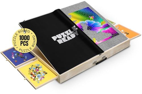 Puzzle Board Tilting mit Schubladen & Cover Matte - 1000 Stück Holz-Puzzle-Tabelle - 24 x30 Portable Puzzle Board - 3 Kippwinkel & Filz Arbeitsfläche - Puzzle Ready