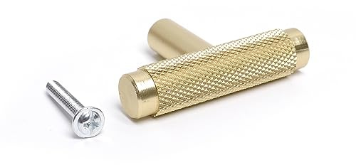 BSM Marketing Knurled T Bar Gold Modern Kitchen Cupboard Cabinet Drawer Bar Door Handle Knob (10, Knob)