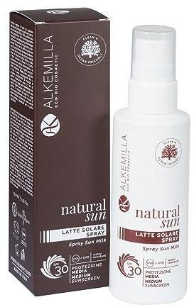 Alkemilla Natural Sun Sonnenmilch Spray 30 SPF Schutz mittel Wasserfest 150 ml