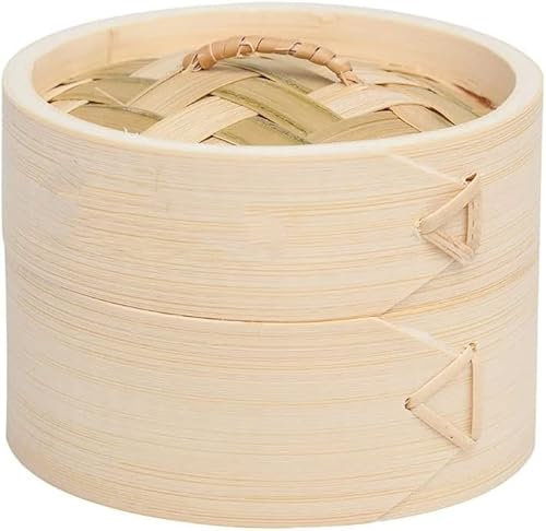UNTIOR Cuiseur vapeur en bambou à 2 étages avec couvercle, embout vapeur en bambou et panier vapeur, cuiseur à riz, cuiseur en bambou pour sim, dumplings, légumes, riz, viande et poisson (5-1)