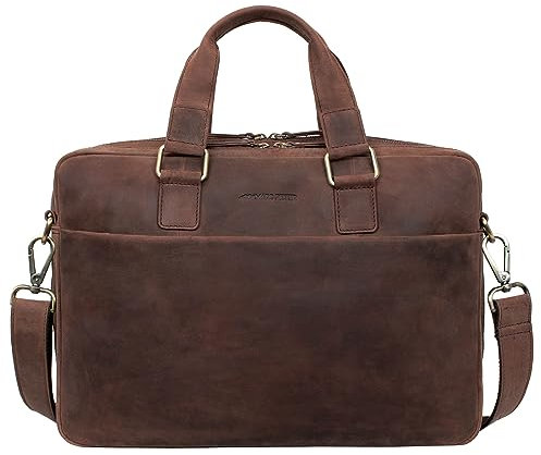 Marc Peter® Sydney Lehrertasche Herren Leder Aktentasche Laptoptasche Bürotasche Businesstasche groß XXL Umhängetasche Dunkel Braun Hunter Leder