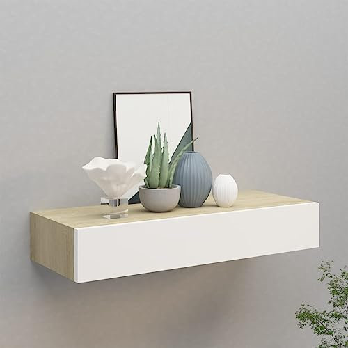 vidaXL Wandregal mit Schublade 60x23,5x10 cm MDF eichenfarben und weiß