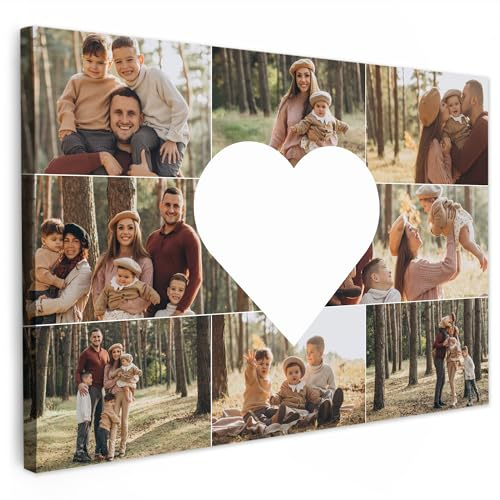 MuchoWow© personalisierte Leinwand Bilder Upload Wohnzimmer Deko Modern | 80x60 cm - Wandbild personalisiert Foto auf Bild Schlafzimmer Room Decor Geschenk Herz-Collage