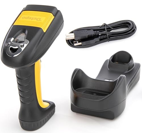Detepo Wireless Barcode und QR-Scanner | USB-Eingang & Bluetooth | 3 Betriebsmodi | Smart Base | Ergonomisches Design | 1500mAh aufladbarer Lithium-Akku | Bis zu 70m Signal-Empfang (DB105) (DB105)