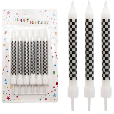 Tabanzhe 12pcs Football Birthday Candles – Black and White Checkered Flag Cake Candles for Racing Car Party Decorations, Baby Shower, Kids Boys' Birthday Cake