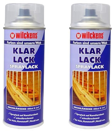 2x Wilckens Lackspray Klarlack Hochglanz 400 ml Schutzlack Sprühlack Schutzspray Spray