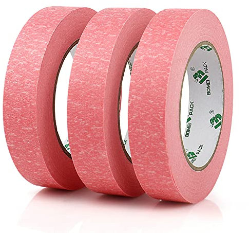 BOMEI PACK 3 Rollen Rosa Malerband 24mmx50m Premium Krepppapier Abdeckband für Malerei, Handwerk und DIY - Professionelles Malerband, UV-beständig, rückstandsfrei und leicht zu entfernen