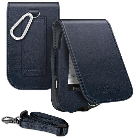 MEDMAX Hülle für Freestyle Libre 3/2 / Libre Reader Blutzuckermessgerät, Hülle mit Neckholder zum Umhängen, Kunstleder Schutzhülle Cover mit Karabinerhaken für Diabetiker, (Marineblau)