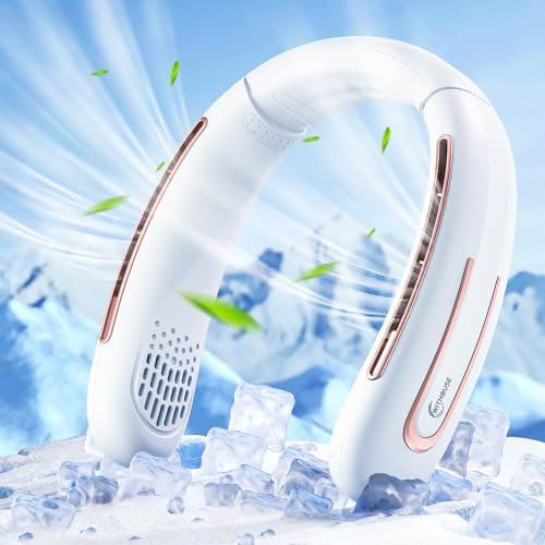 Ventilateur de cou, 8000 mAh, portable, sans pale, mains libres, petit ventilateur de refroidissement alimenté par batterie rechargeable, ventilateur USB, essentiel de voyage avec 3 vitesses pour le