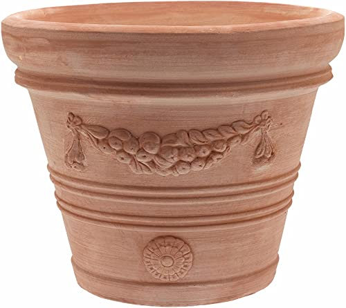 Pots de fleurs exterieur terre cuite -Doppio Bordo - Fabriqué à la Main - Absolument résistant au Gel - Terracotta italienne : pots de fleurs artisanaux pour extérieur et intérieur (Festonato 45cm)