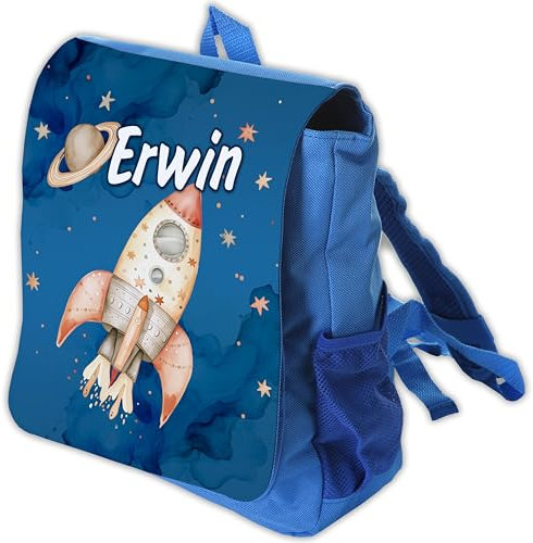 Unikatolo Kindergartenrucksack Rakete mit Name personalisiert - Kindergartentasche für Wechselsachen oder Brotdose kleiner Kita-Rucksack - Kita-Tasche - Bedruckt Weltraum