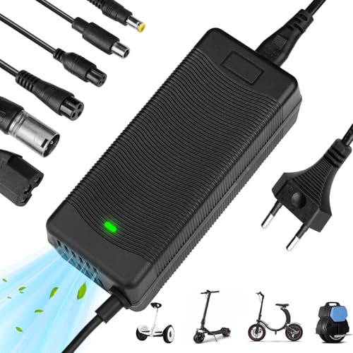 Chargeur Trotinette Electrique, 42V 2A Chargeur Hoverboard, Universel Chargeur de Batterie avec 6 Connecteurs pour Xiaomi Ninebot E-Scooter, Scooter Electrique E-Vélos Monocycle (Noir Mat)