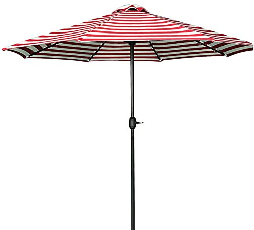NSTVVEE Parasols de Jardin Parasol de Jardin de 2,7 M avec 24 lumières LED Solaires Pare-Soleil extérieur 8 Baleines Robustes pour terrasse et Balcon, Rouge Blanc, 270 cm (Rouge Blanc 270