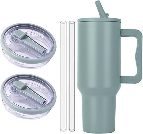 Ersatzdeckel für 40oz Becher Wiederverwendbarer Auslaufsichere und Staubdichte Tumbler Abdeckungen Becher mit Strohhalm Deckel Ersatzdeckel für Stanley Cup Zubehör (Dunkelgrün(2pcs))