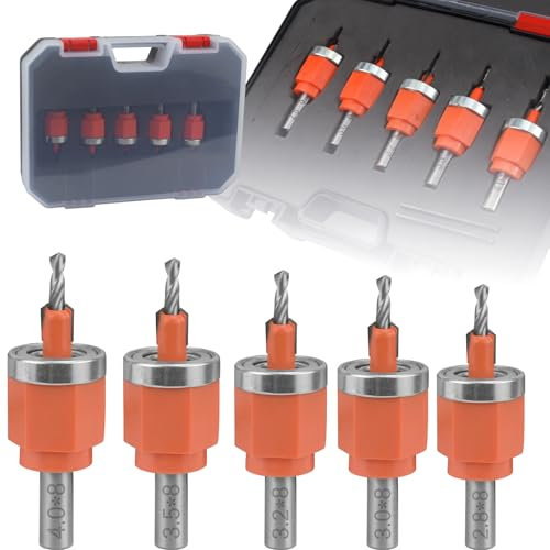 BIGP 5 Pezzi Set di Punte da Trapano Svasatori per Legno, Set di Punte Regolabile per Svasatura per Legno, Set di Punte da Trapano per Svasare con Chiave Esagonale