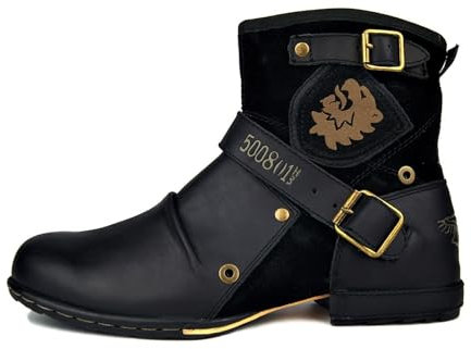 Stivali da Moto for Uomo Stivaletti alla Caviglia Stivali alla Moda in Pelle con Cerniera Scarpe Casual Stivali da Moto Impermeabili Stivali Western Taglie Forti(Black,EU44)