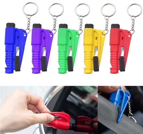 HIAHXC 5 piezas cortador de cinturón de emergencia martillo de emergencia para coche, cortador de cinturón de emergencia con llavero, cortador de cinturón de seguridad 3 en 1 y rompeventanas