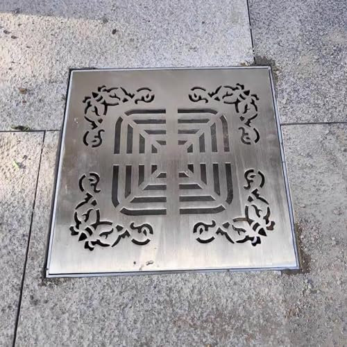 Caniveau Exterieur Grille de Drainage Carrée 10x10cm, 15x15cm, 20x20cm, 25x25cm, 30x30cm avec Base, Couvercle de Drainage Extérieur Durable en Acier Inoxydable 304 pour Jardin(15cmx15cm(5 7/8x5 7/8)