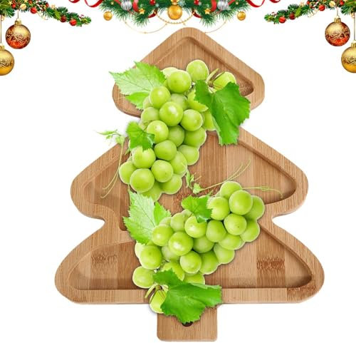 Christmas Charcuterie Board, Christmas Plates - Multipurpose Christmas Serving Plates, Christmas Appetizer Plates, Reusable Christmas Tree Plates, Bread Wooden Plates for Cheese, Fruit, Biscuit