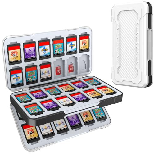 HEIYING Switch Spiele Aufbewahrung für Nintendo Switch 2/Lite/OLED, Weiß Tragbarer Reisekoffer Aufbewahrungsbox mit 48 Game Card Slots und 24 Micro SD Card Slots