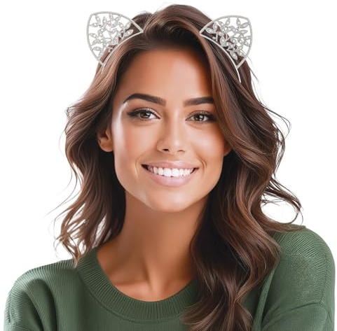 FIESTAS GUIRCA Haarreif aus Metall (Einheitsgröße), Zubehör für Katzen- und Tierkostüm, ideal für Kostümpartys, Halloween und Karneval, für Erwachsene Damen, Silber