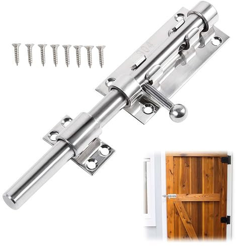 Alriedy Bolzenriegel Edelstahl 12mm,304 Edelstahl Türriegel Long,Vorhängeschlossloch,Für Haus, Hof, Garten, Zaun & Scheunentür