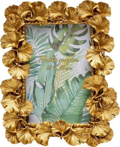 KARE Design Bilderrahmen Ginkgo Leaf, 10x15 cm, Gold, Stehend und Horizontal, Wandmontage, Handbemalt, Kunstwerk, Wohnzimmer