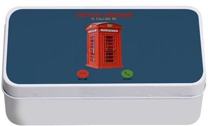 Fabulous United Kingdom Is Calling Me Red Telephone Booth London Metallbox, Blau, 11 x 18,5 x 5,5 cm – Aufbewahrungsbox, Schlüssel, Werkzeug, Brotdose, Zucker, Kekse