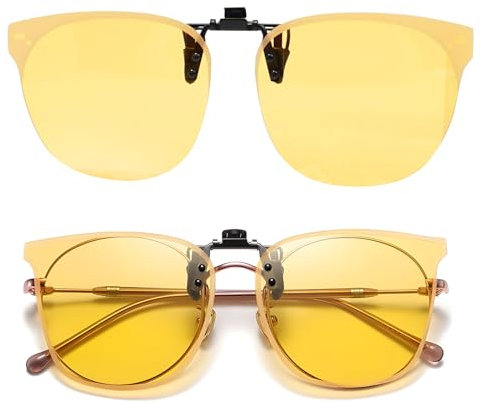 Clip Lunettes Conduite de Nuit Polarisées, Lunettes de nuit polarisées, Clip Lunettes de Soleil Polarisées, Anti Eblouissement et Ultra léger, Surlunettes Verres Jaunes HD, Homme, Femme, Certifié CE