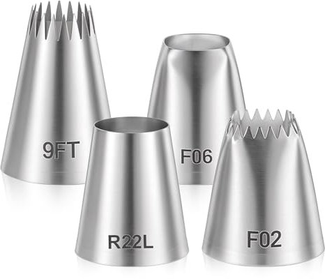 Lot de 4 douilles extra larges en acier inoxydable sans couture pour glaçage de gâteaux d'anniversaire et cupcakes