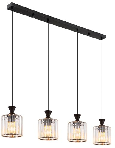 Dining Room Light 4-Bulb Crystal Pendant Lamp Dining Room Light Black Metal 4x E27 Socket L x W x H 86 x 13 x 120 cm