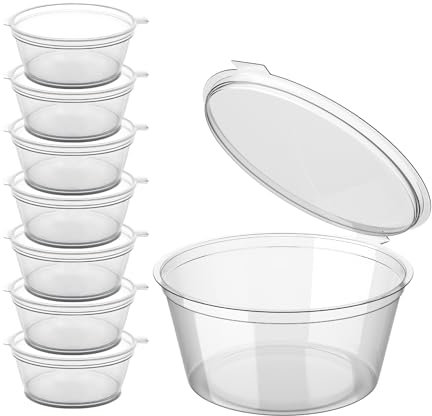 CaterCo 1000 Pack 2oz Hinged Plastic Sauce Pots - Clear Deli Portion Pots with Lids for Sauces, Ketchup Containers, Takeaways, Restaurant, Recyclable Portion, BPA-Free, Leakproof (2oz - 1000 Pack)
