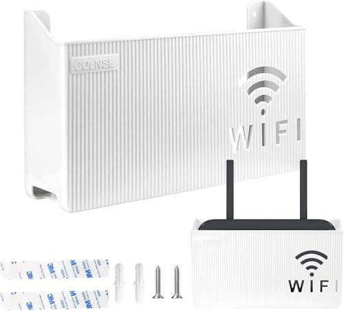 ZYEKIU Wall Mount WiFi Router Storage Box Router Storage Box Power Strip Cable Management Hider Rack Router Shelf for Home Decoration (White)