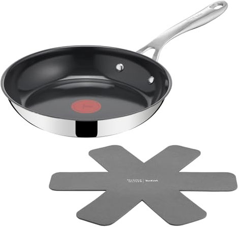 Tefal Jamie Oliver by Schmuck Direct Cook Sartén de 24 cm, acero inoxidable, revestimiento antiadherente de cerámica + protector para sartén, H880S234