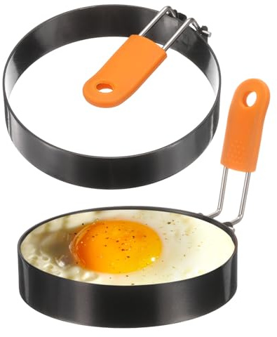 QUARKZMAN 2 Piezas Anillos Para Huevos 4 Acero Inoxidable Antiadherente | Anillo Para Cocinar Panqueques, Con Mango De Silicona, Para Plancha Huevos Fritos Sándwiches Tortillas Desayuno