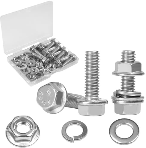Yinpecly Lot de 10 kits de boulons à tête hexagonale à bride de 5/16-45,7 x 2,5 cm, vis et écrous hexagonaux à bride 5/16-18, rondelles de verrouillage plates et à ressort, acier inoxydable 304 18-8