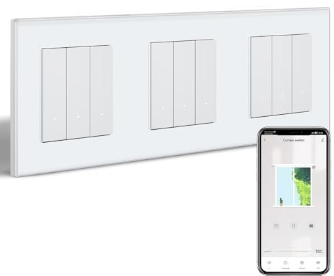 BSEED Smart Doble Interruptor 3 Gang 1 Vía con WiFi Interruptor de Persiana Empotrado, Compatible con Alexa y Google Home, Requiere Cable Neutro, Blanco