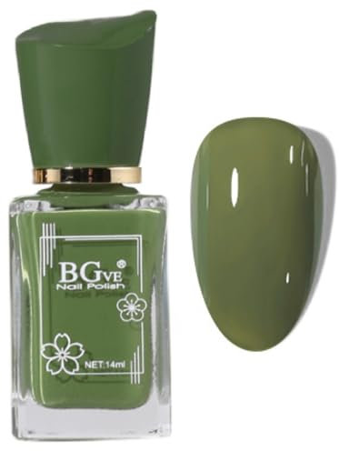 Green Nail Polish - 14ml Green Nail Varnish - Quick Drying Dark Green Nail Polish - Easy To Apply Nail Varnish No Need UV Led Lamp - Long Lasting Chip Resistant Manicure Olive Green Nail polish