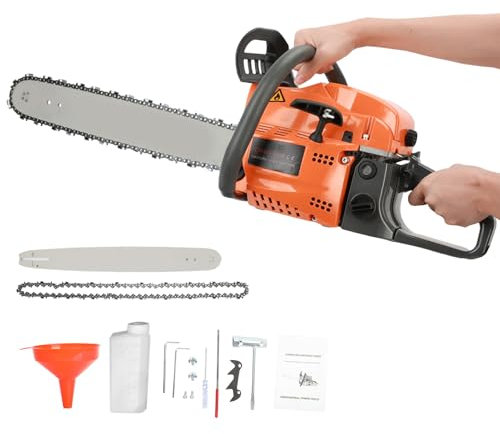 Tronconneuse Thermique 58cc 2.7CV avec Guide-Chaîne 50cm, Lubrification Automatique, Frein de Sécurité, Tronçonneuse Thermique pour Abattage et Bois de Chauffage