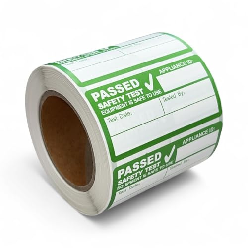 PAT Sicherheitstest bestanden, selbstklebende Vinyl-Aufkleber, Rolle mit 500 Stück, für elektrische Tests, Größe 60 mm x 30 mm