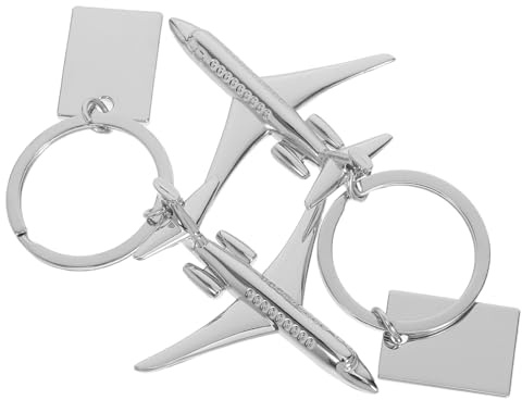 TOYANDONA 2 Stück Kreative Flugzeug Schlüsselanhänger mit DIY Namensschild Metall Flugzeugmodell Schlüsselring für Rucksack Taschen Anhänger Originelles Geschenk für Piloten Reisende