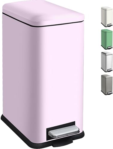 Ullege Mülleimer, Treteimer, 17L Abfalleimer Mit Deckel, Rechteckig, Rosa | Mülleimer Büro, Stahl, 17 Liter Treteimer Mit Inneneimer, Griffen, Soft-Close-Funktion, Für Küche, Wohnzimmer, Büro