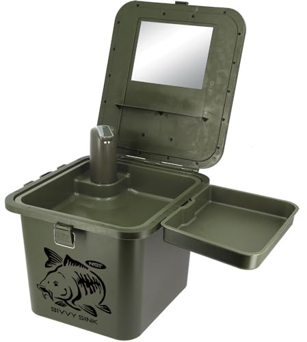 G8DS Zelt Waschbecken Spüle mit Auto Wasserhahn & Wasserbehältern - Kompakte Outdoor-Wasch-Hygienestation für Angeln, Camping, Reinigung - inklusive Spiegel, Tragegurt